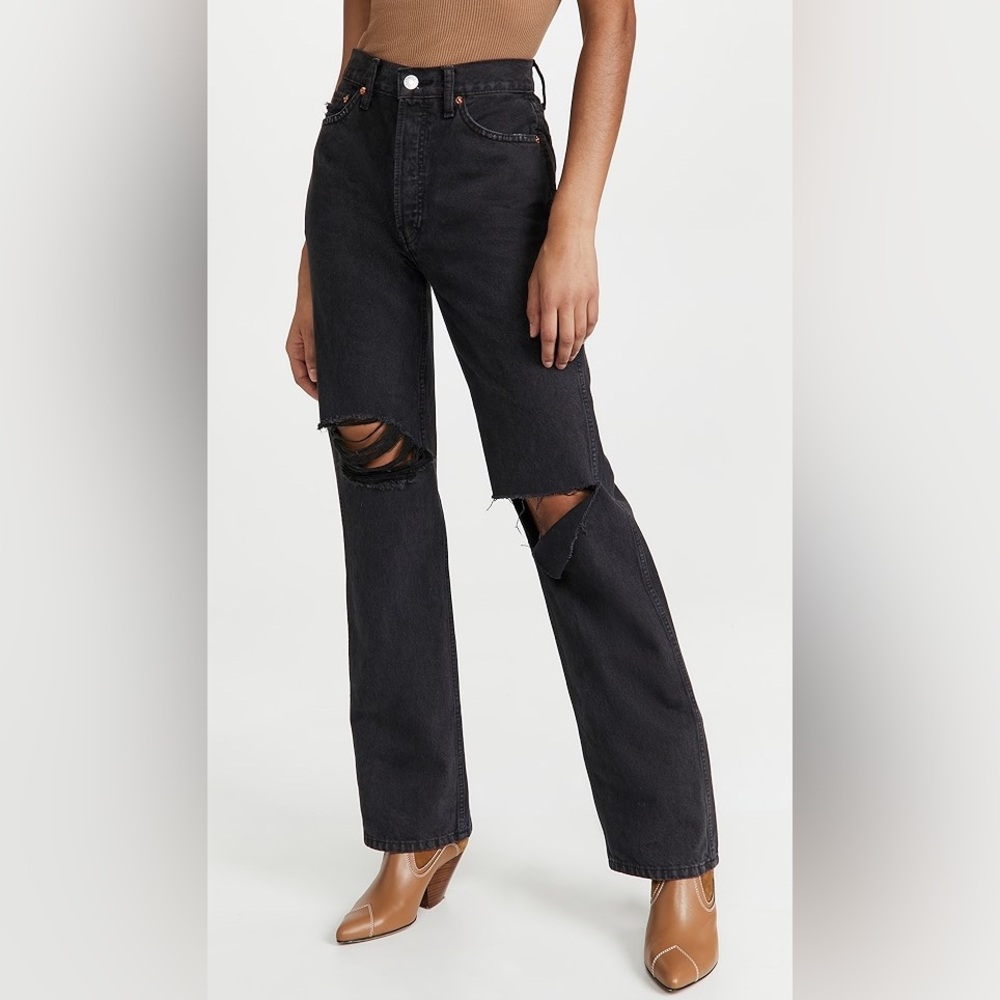 Re/done High Rise Loose Washed Black with rips size 23